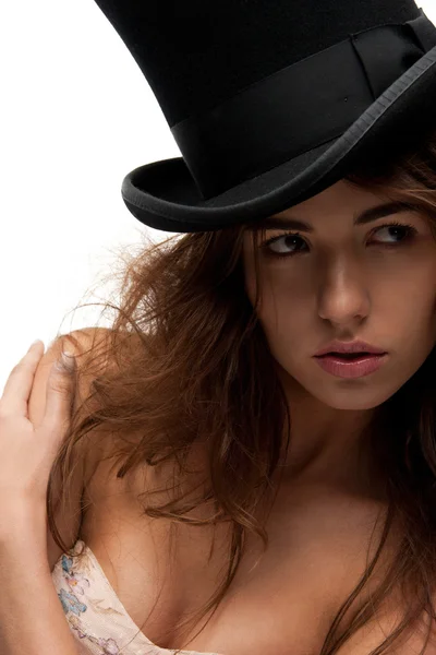 Mulher encantadora no chapéu superior — Fotografia de Stock