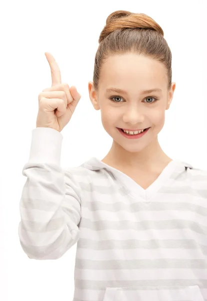 Teenage girl with her finger up — Stock Photo, Image