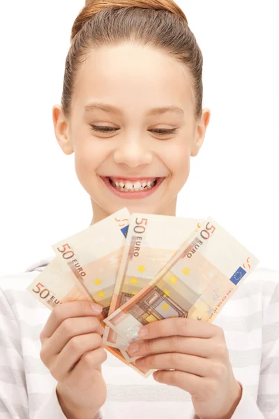 Teenage girl with euro cash money Royalty Free Stock Images