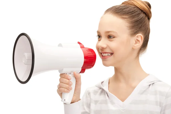 Adolescente com megafone — Fotografia de Stock