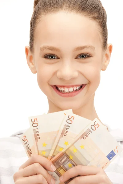 Adolescente com dinheiro em dinheiro euro — Fotografia de Stock