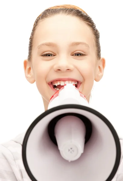Teenage girl with megaphone — Stock Photo, Image