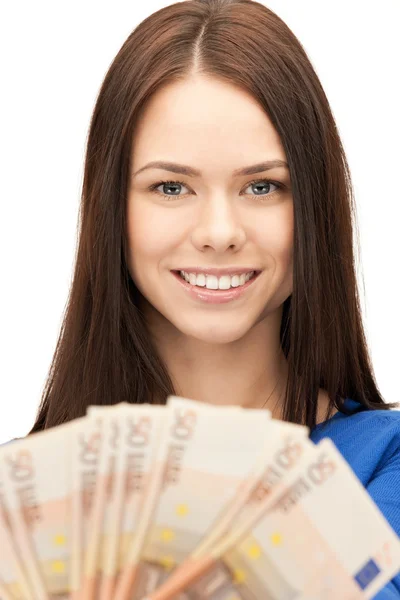 ユーロ現金お金と素敵な女性 — ストック写真