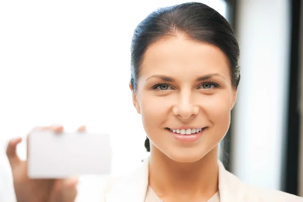 Woman with business card — Stock Photo, Image
