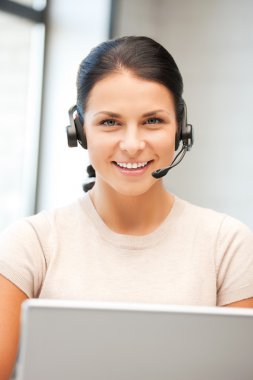 Helpline operator with laptop computer clipart