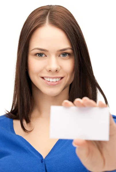 Nő névjegykártyával — Stock Fotó