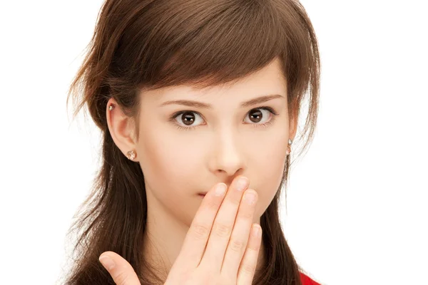 Adolescente chica con palmas sobre la boca — Foto de Stock