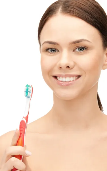 Bella donna con spazzolino da denti — Foto Stock