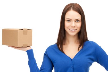 Attractive businesswoman with cardboard box clipart