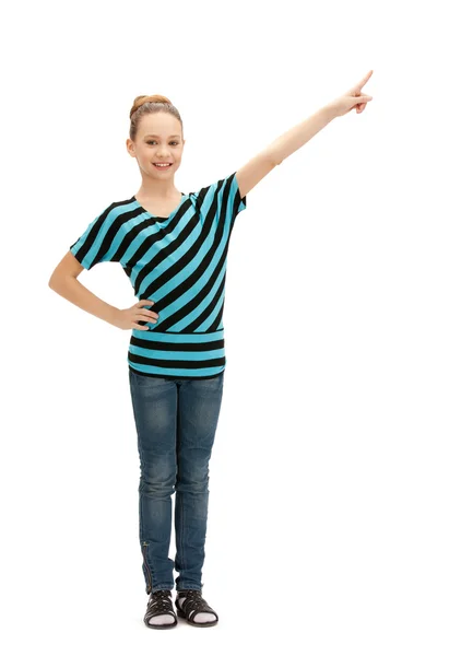 Teenage girl pointing her finger — Stock Photo, Image