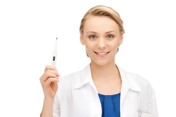 Attractive female doctor with thermometer — Stock Photo, Image