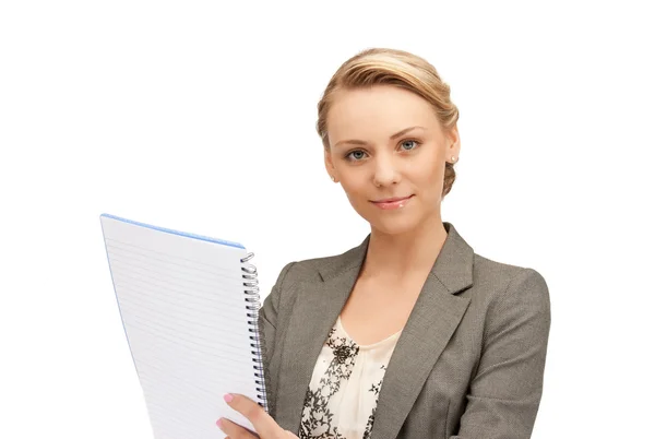 Calm woman with big notepad — Stock Photo, Image