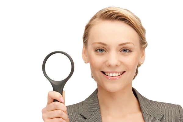 Woman with magnifying glass — Stock Photo, Image