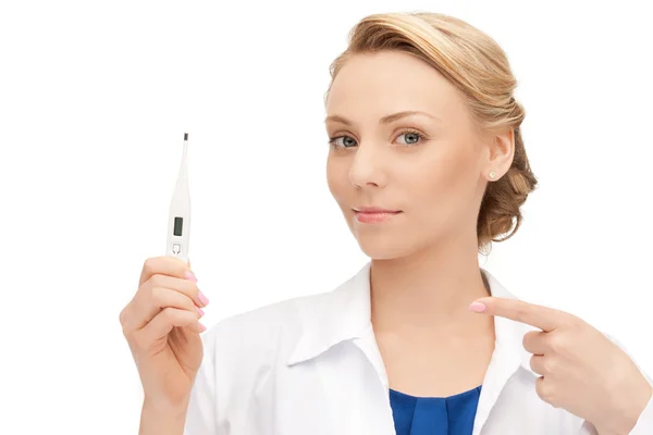 Atractiva doctora con termómetro —  Fotos de Stock