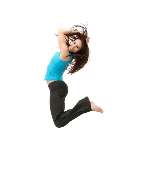 Hoppning sportig tjej — Stockfoto