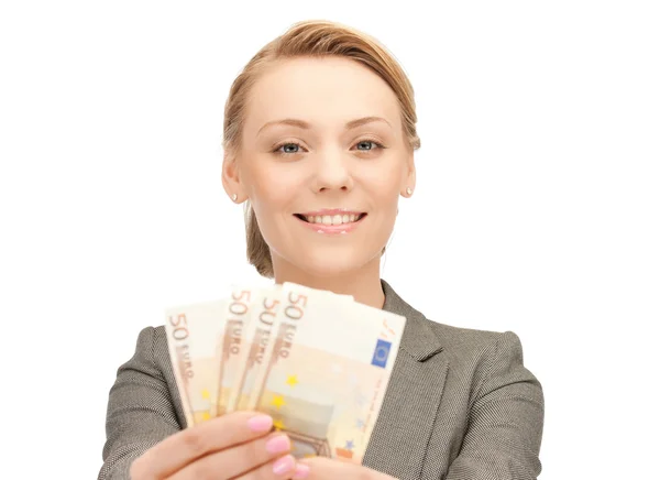 Όμορφη γυναίκα με ευρώ μετρητά χρήματα — Φωτογραφία Αρχείου