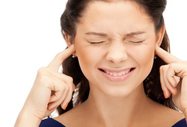 Woman with fingers in ears clipart