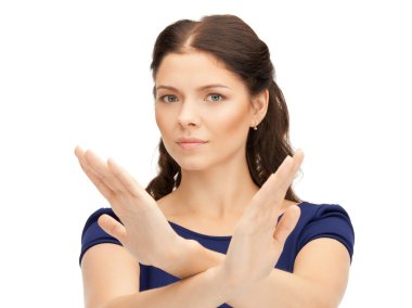 Woman making stop gesture clipart