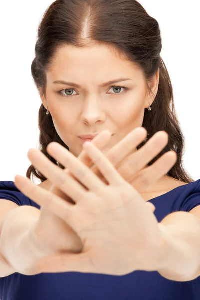 Γυναίκα κάνοντας στάση χειρονομία — Φωτογραφία Αρχείου
