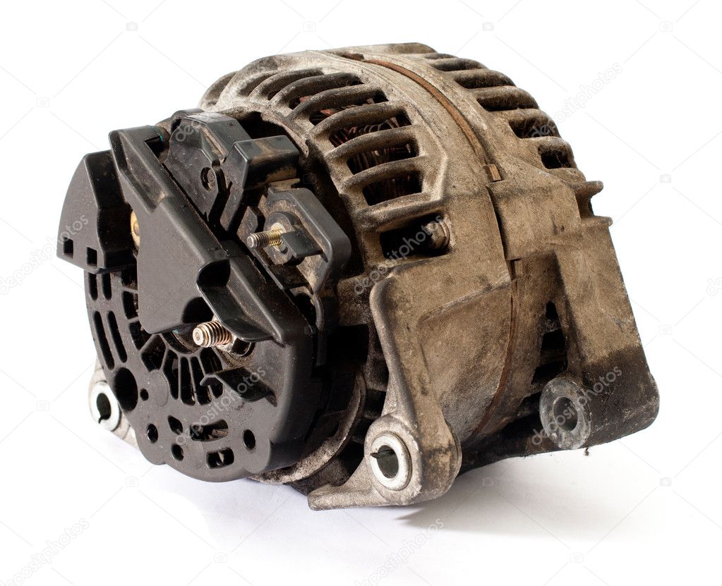 Old electric motor generator, on a white background with the drop shadow