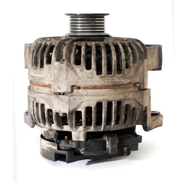 stock image Old electric motor generator, over white background