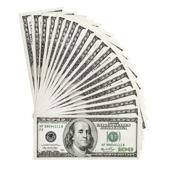 Zásobník amerických dolarů izolovaných na bílém. — Stock fotografie