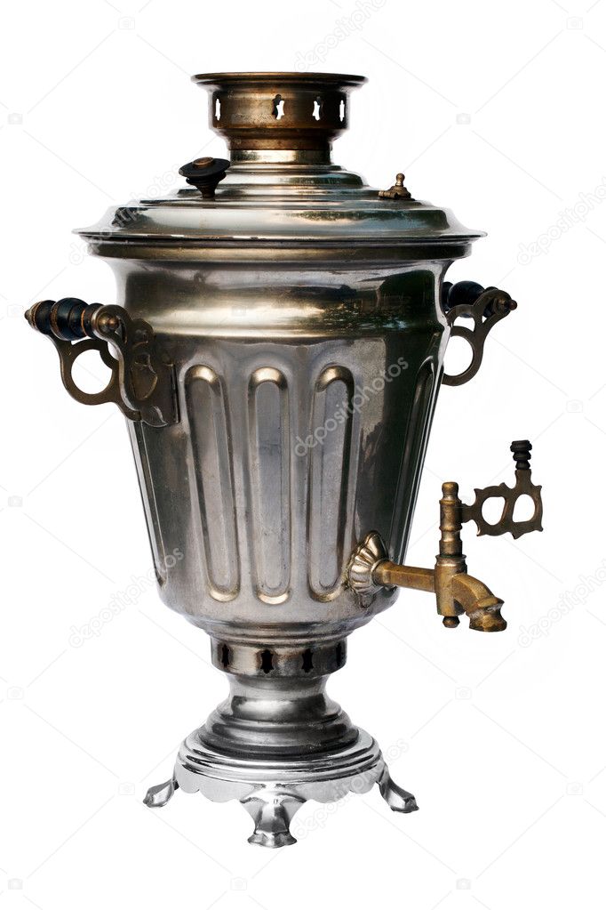 Old traditional russian samovar on white