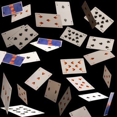 Flying cards on black background clipart