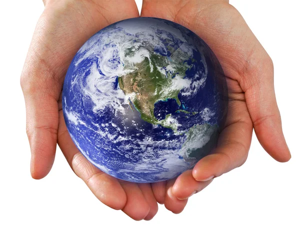 Lidská ruka drží svět v rukou — Stock fotografie