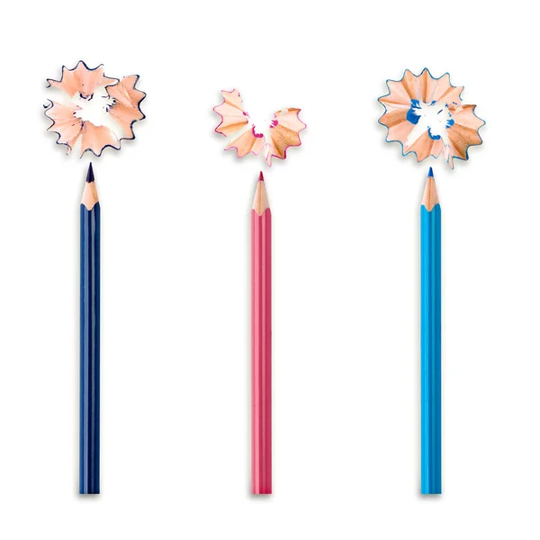Dřevěné tužky a hobliny. Tužka květiny — Stock fotografie