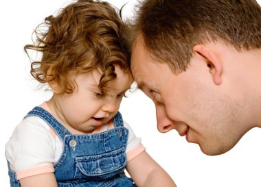 Baby girl with dad, isolated clipart