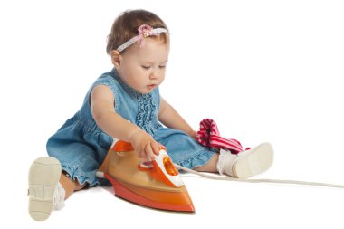 Little girl ironing clipart