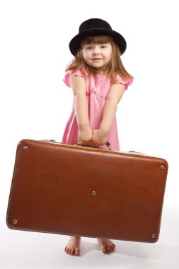 Girl carrying suitcase clipart