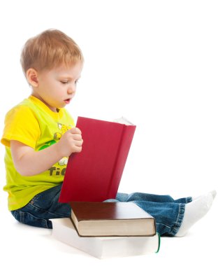 Boy reading books clipart