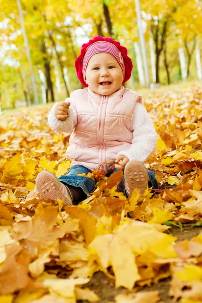 Riéndose niño otoño — Foto de Stock