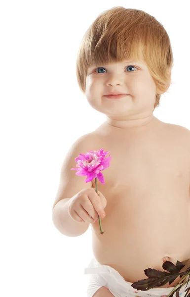 Barn och blomma — Stockfoto