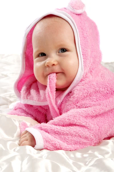 Baby in roze — Stockfoto