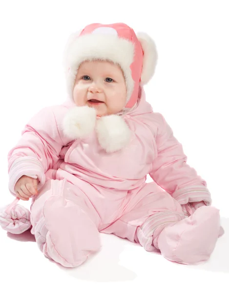 Bebê em roupas de inverno rosa — Fotografia de Stock