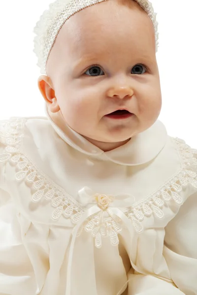 Bebê em vestido batismal — Fotografia de Stock