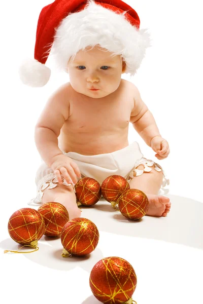 Младенец в шапке санта — стоковое фото