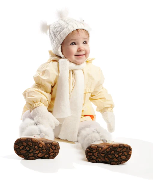 Uśmiechający się malucha w zimowe ubrania — Zdjęcie stockowe