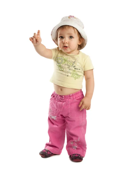 Kleines Mädchen mit erhobenem Zeigefinger — Stockfoto