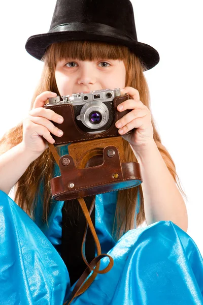 Girl with vintage camera — Stock Photo, Image