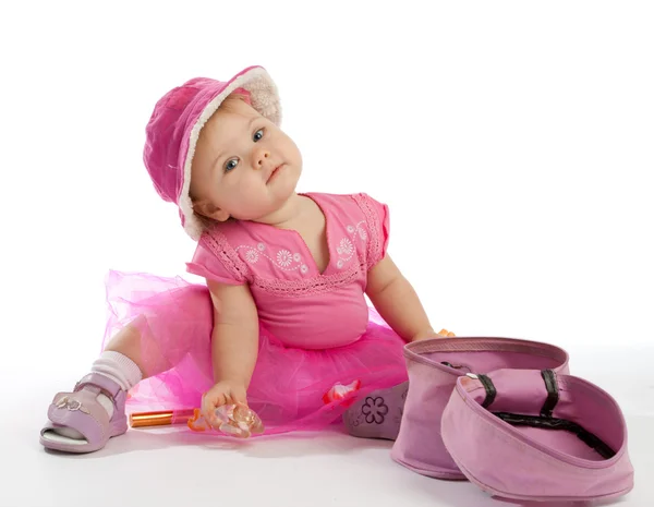 Cute dziewczynka w kolorze różowym — Zdjęcie stockowe
