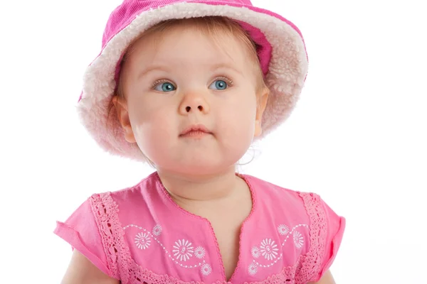 Toddler pembe şapkalı — Stok fotoğraf