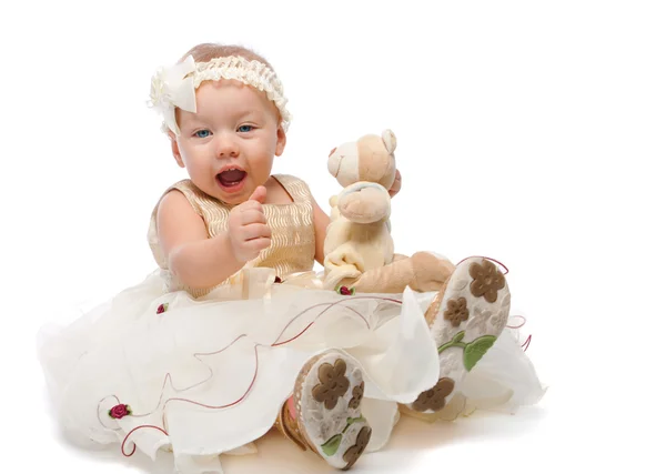Vrolijk meisje met teddy bear — Stockfoto
