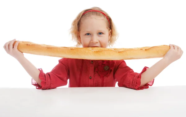 Eating French bread — Stock Photo, Image