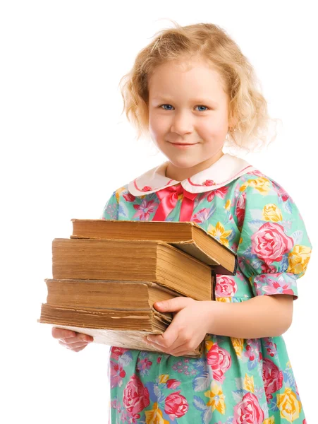 Školačka s knihami — Stock fotografie