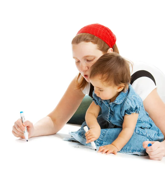 Moeder en baby tekenen — Stockfoto