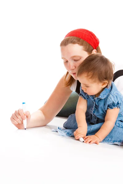 Moeder en baby tekenen — Stockfoto
